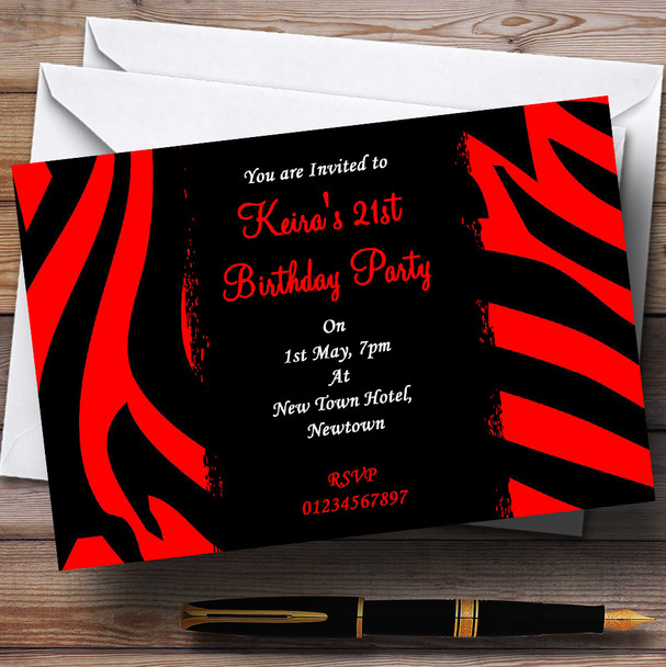 Red Zebra Print Personalised Party Invitations