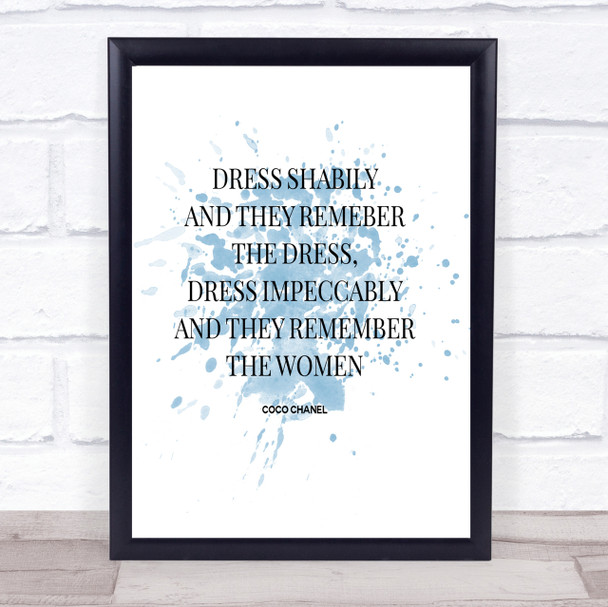 Coco Chanel Dress Inspirational Quote Print Blue Watercolour Poster