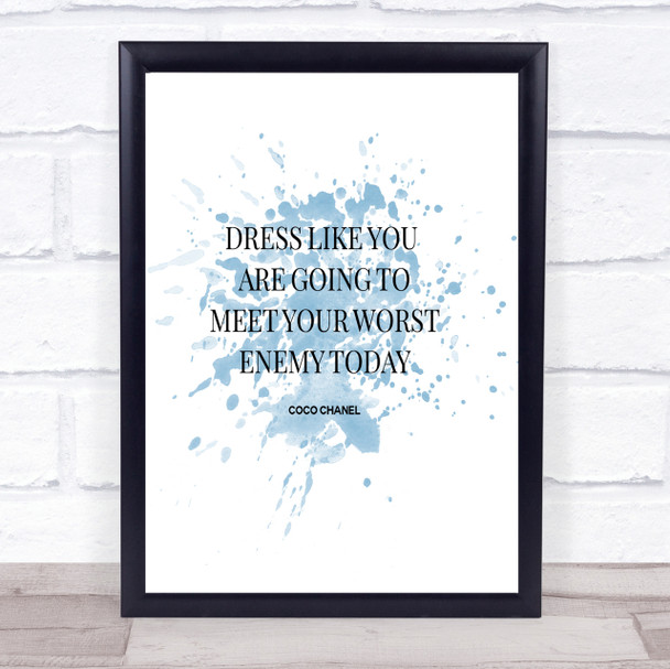 Coco Chanel Worst Enemy Inspirational Quote Print Blue Watercolour Poster