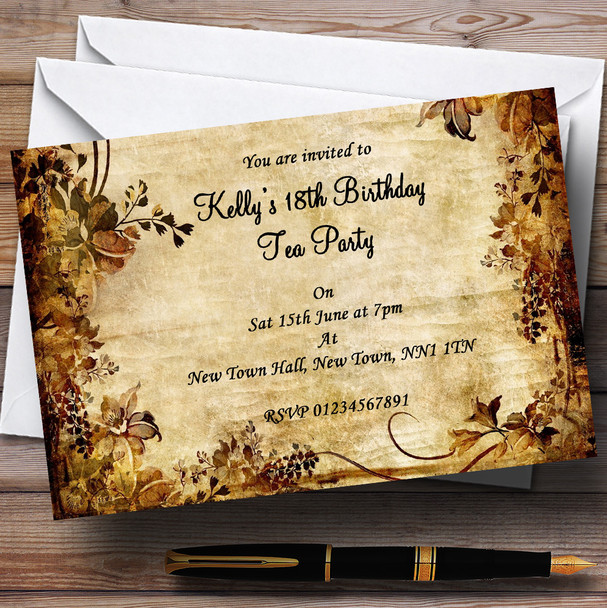 Autumn Colours Vintage Garden Tea Party Personalised Party Invitations