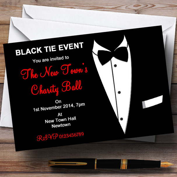 Red & White Black Tie Tuxedo Personalised Party Invitations