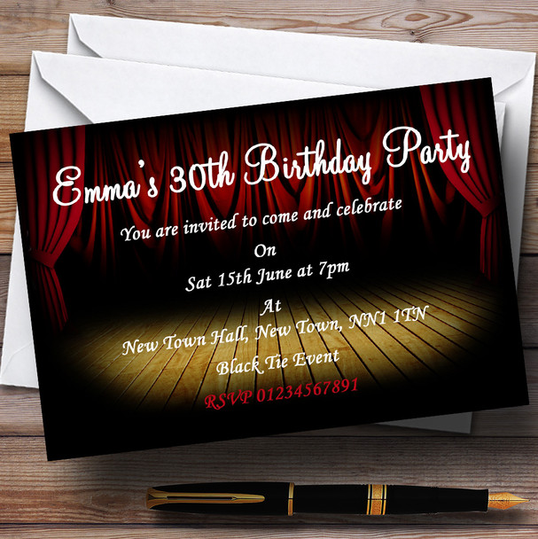 Theatre Stage Red Curtain Personalised Party Invitations
