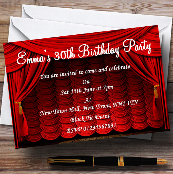 Red Theatre Curtains Stage Personalised Party Invitations