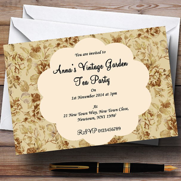Vintage Garden Tea Party Personalised Party Invitations