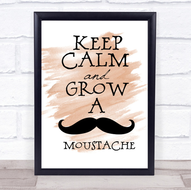 Keep Calm Grow Mustache Quote Print Watercolour Wall Art