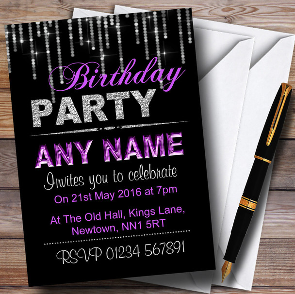 Silver And Purple Glitz Birthday Party Personalised Invitations Silver And Purple Glitz Birthday Party Personalised Invitations
