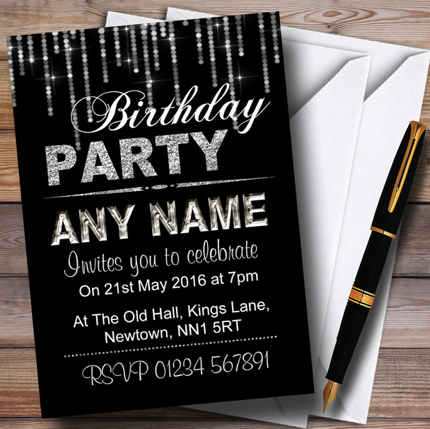 Silver And White Glitz Birthday Party Personalised Invitations