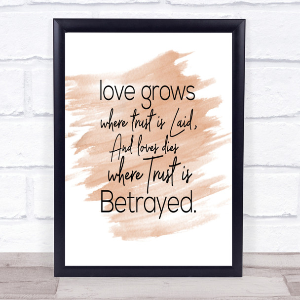 Love Grows Quote Print Watercolour Wall Art