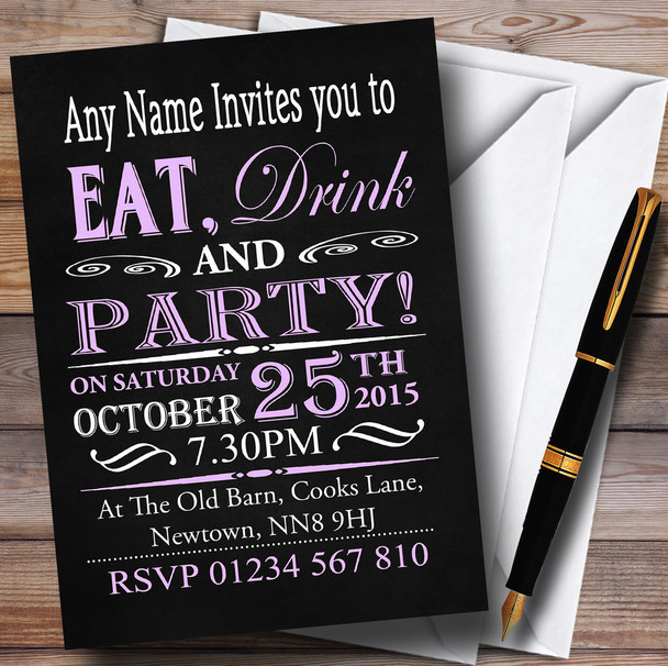Vintage Lilac And White Chalk Style Birthday Party Personalised Invitations