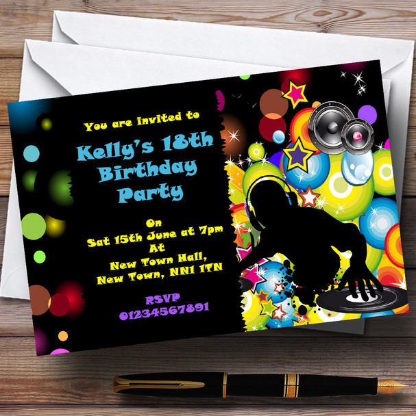 Colourful Disco DJ Personalised Party Invitations