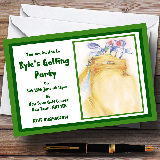 Green Golfing Golf Personalised Party Invitations