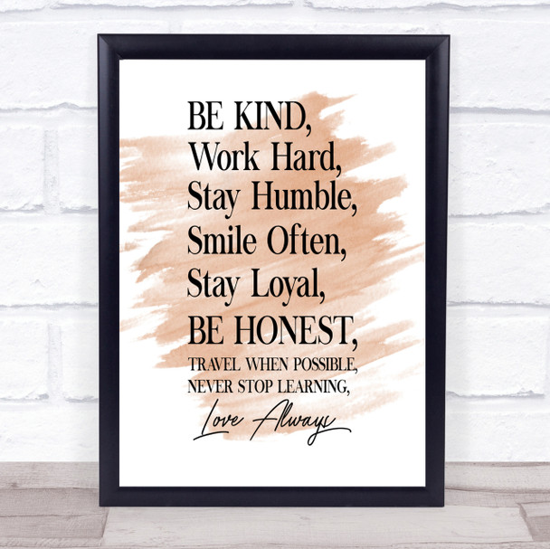Be Kind Work Hard Quote Print Watercolour Wall Art