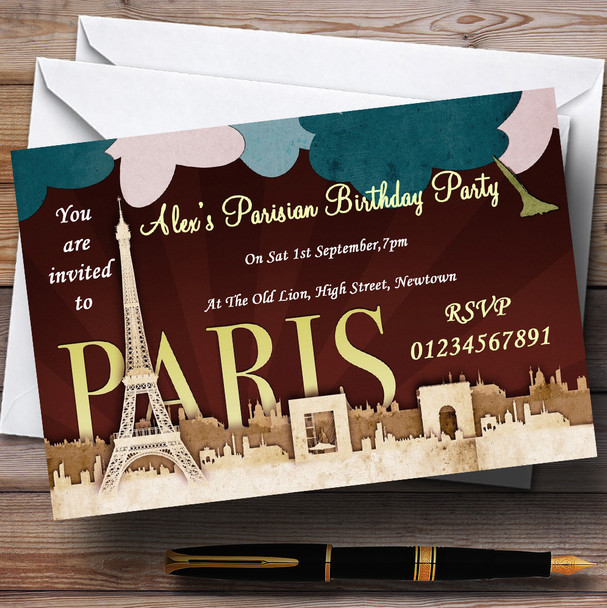 Paris Chic Parisian Theme Personalised Birthday Party Invitations