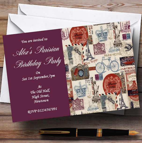 Parisian Chic Paris Theme Personalised Birthday Party Invitations