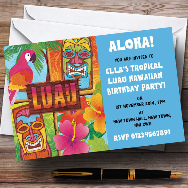 Aqua Hawaiian Tropical Luau Personalised Party Invitations