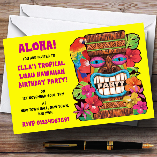 Yellow Tropical Luau Hawaiian Personalised Party Invitations