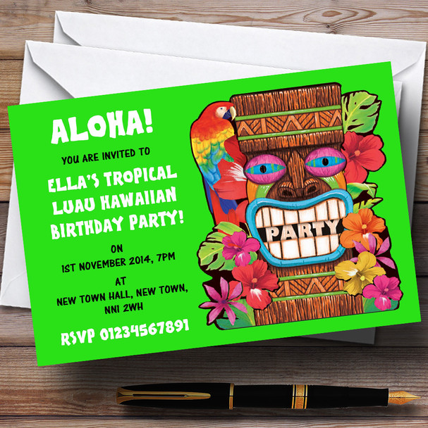 Green Tropical Luau Hawaiian Personalised Party Invitations