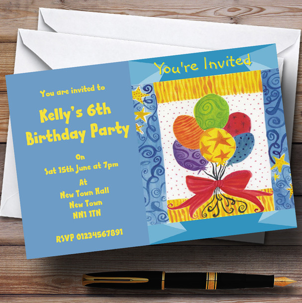 Blue Yellow Red Balloons Personalised Party Invitations