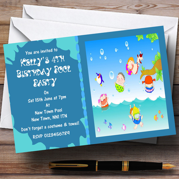 Cute Children's Swimming Pool Personalised Party Invitations