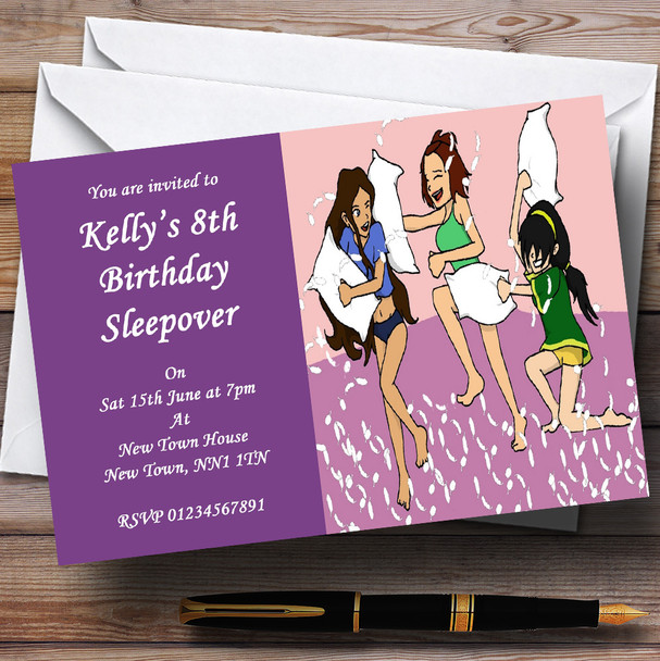 Girl S Pyjama Sleepover Slumber Personalised Party Invitations