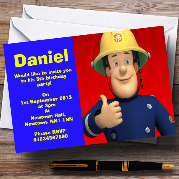 Fireman Sam Red And Blue Personalised Children's Birthday Party Invitations