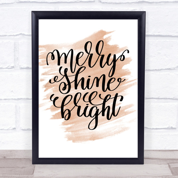 Christmas Merry Shine Bright Quote Print Watercolour Wall Art