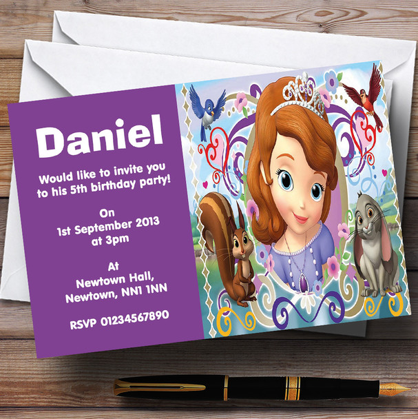 Sofia The First Purple Personalised Children's Birthday Party Invitations