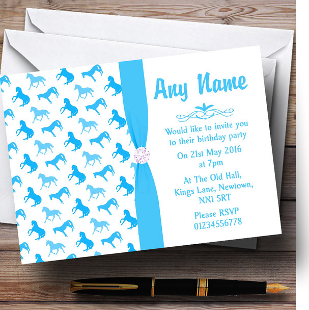 Blue And White Horses Personalised Children's Birthday Party Invitations