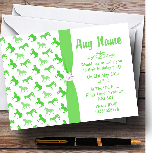 Green And White Horses Personalised Children's Birthday Party Invitations