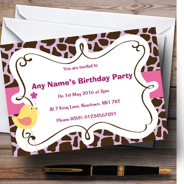 Tweetie Bird Animal Print Personalised Birthday Children's Party Invitations