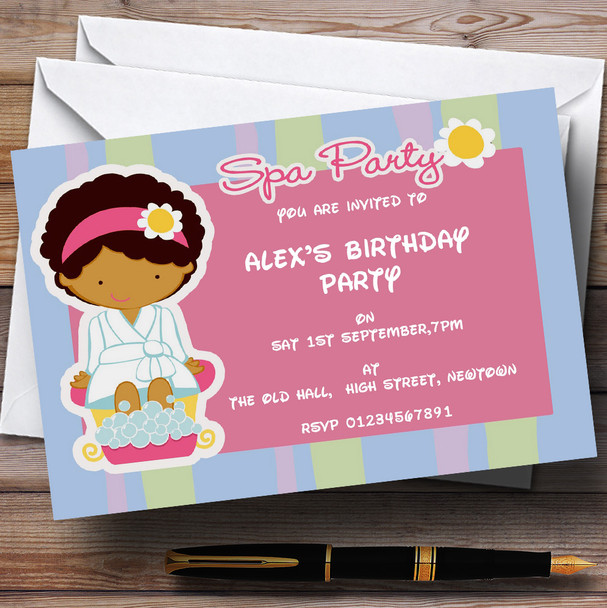 Blue And Pink Spa Personalised Birthday Party Invitations