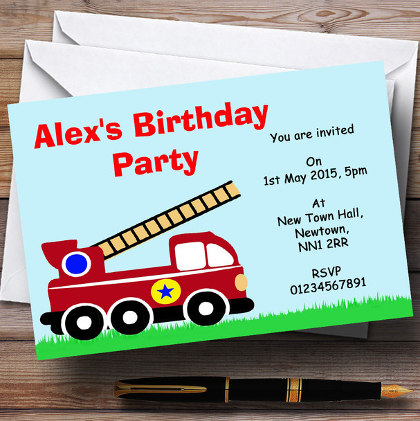 Fireman Fire Engine Personalised Birthday Party Invitations