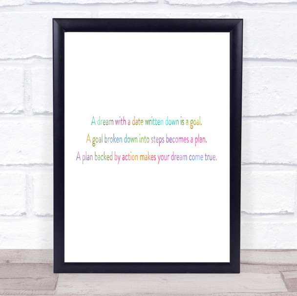 A Plan Backed By Action Makes Dreams Come True Rainbow Quote Print