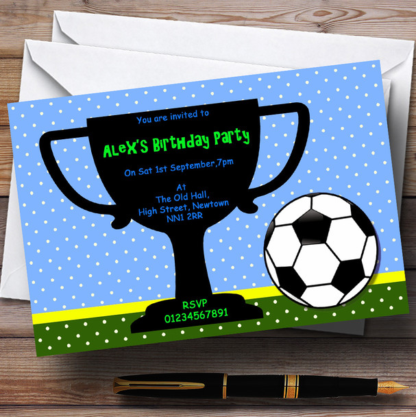 Football And Trophy Personalised Birthday Party Invitations