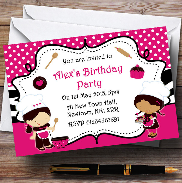 Pink Baking Cooking Personalised Birthday Party Invitations