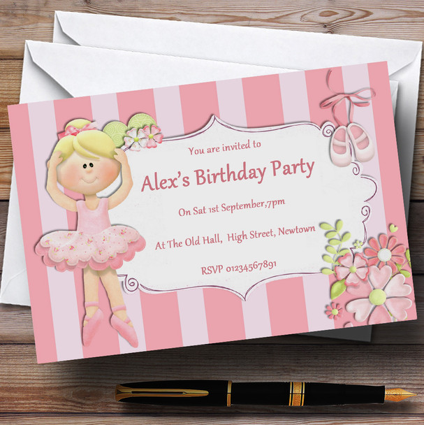 Pink Ballerina Ballet Personalised Birthday Party Invitations