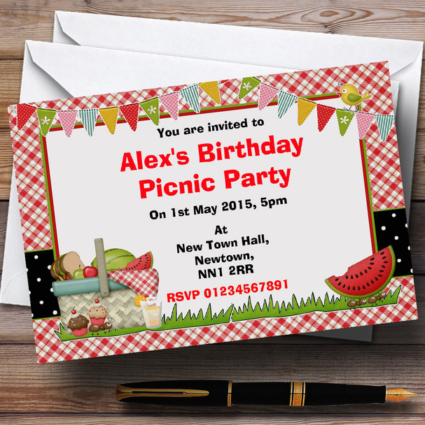 Red Picnic Personalised Birthday Party Invitations
