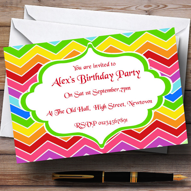 Bright Rainbow Colours Theme Personalised Birthday Party Invitations