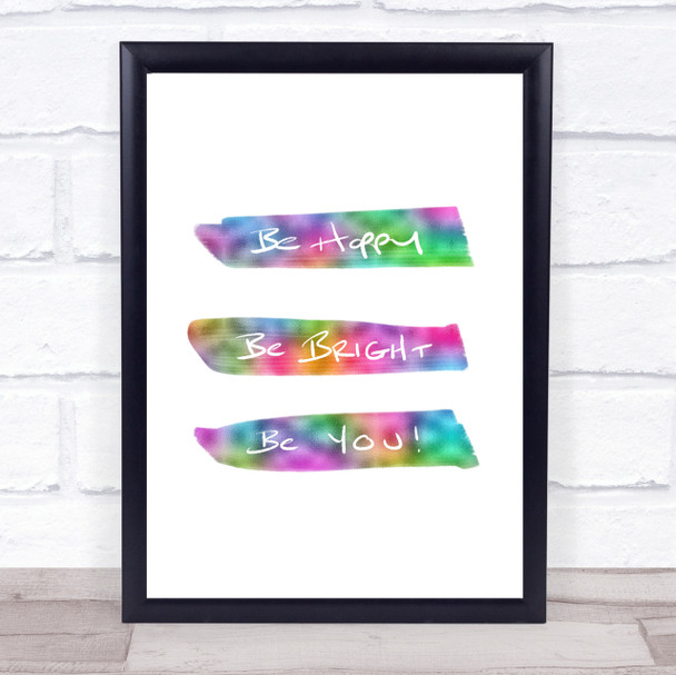 Be Happy Bright Rainbow Quote Print