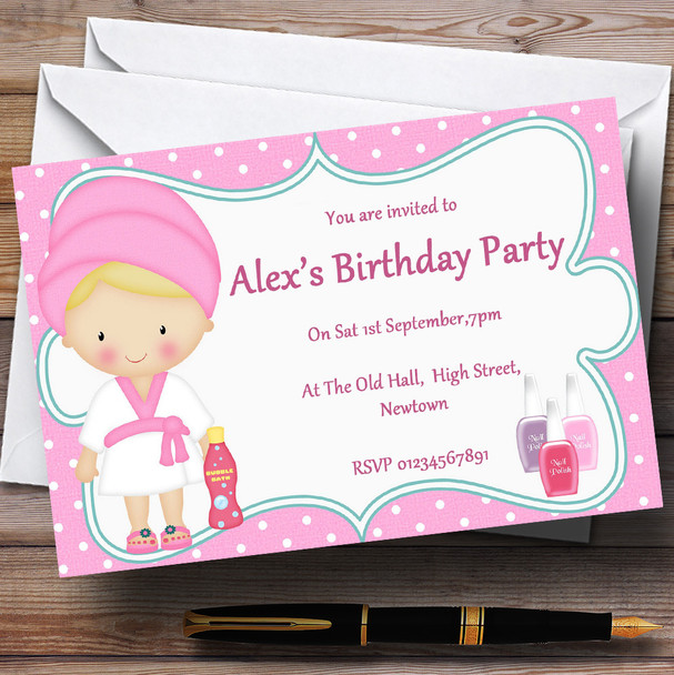 Pink Girly Makeover Theme Personalised Birthday Party Invitations