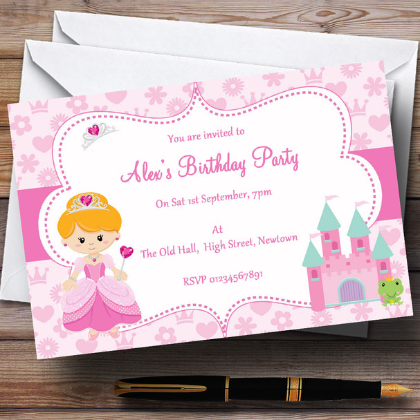 Pretty Pink Princess Theme Personalised Birthday Party Invitations