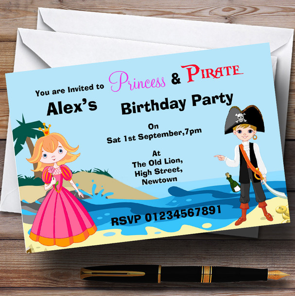 Princess And Pirate Theme Personalised Birthday Party Invitations