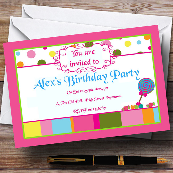 Sweet Shop Candy Theme Personalised Birthday Party Invitations