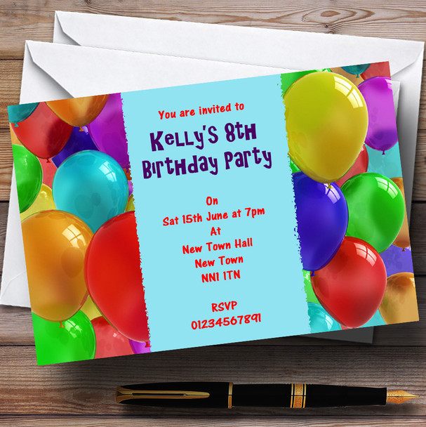 Aqua Balloons Personalised Children's Party Invitations