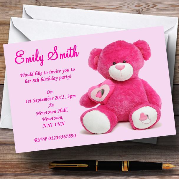 Pink Teddy Personalised Children's Party Invitations