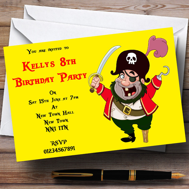 Yellow Pirate Personalised Children's Party Invitations