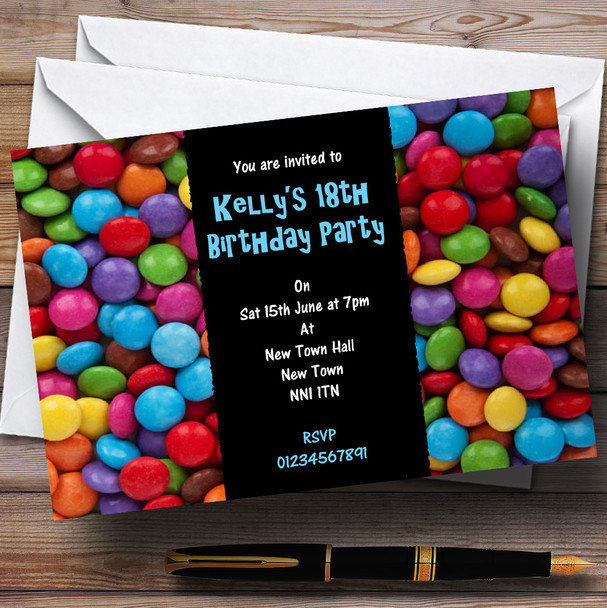Smarties Sweets Blue Personalised Children's Party Invitations