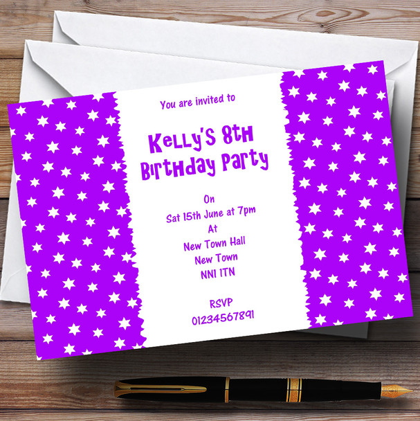 Purple & White Stars Personalised Children's Party Invitations