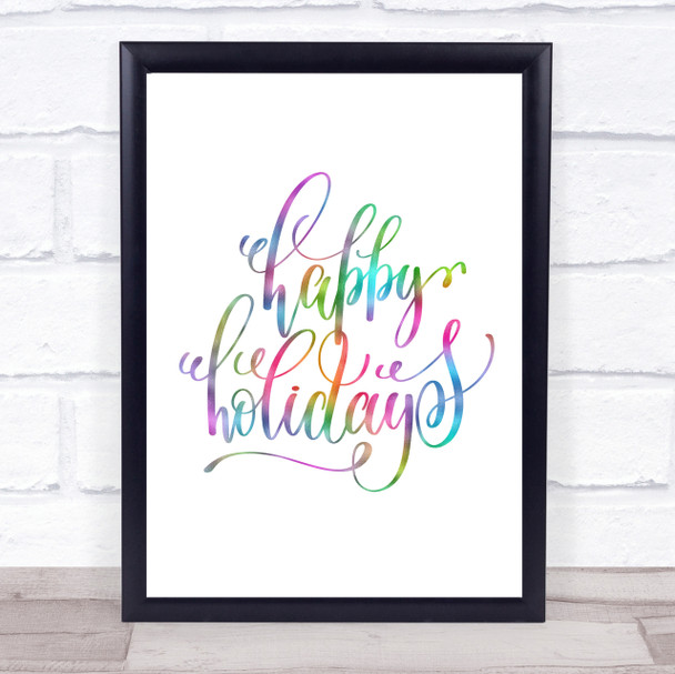 Christmas Happy Holidays Rainbow Quote Print