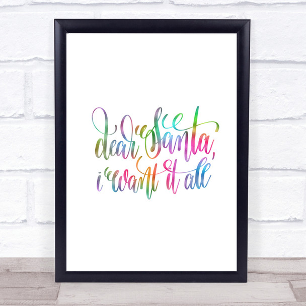 Christmas I Want It All Rainbow Quote Print